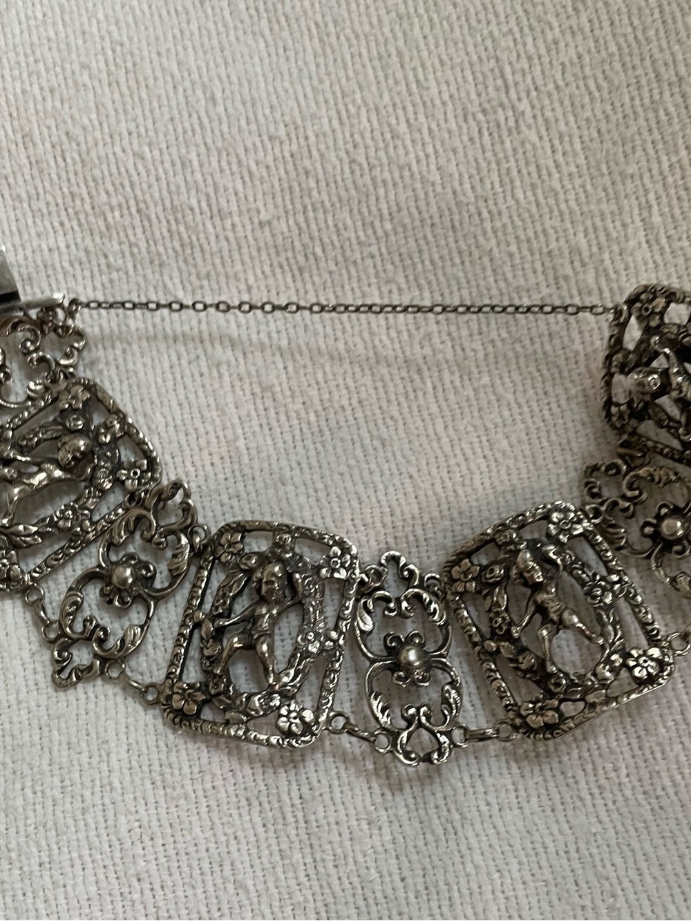Antique 800 Silver Panel Cherub Bracelet - Marked